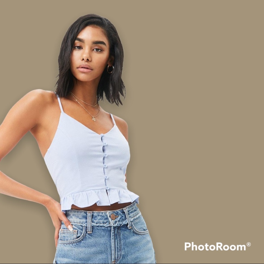 ⚜️ Blue Button Front Princess Crop Cami ⚜️